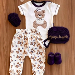 Conjunto Body e Calça Bordado Fofinho Ursinho Lipp