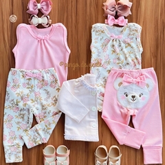 Conjunto Body Regata e Calça Bordado Ursinha Alba