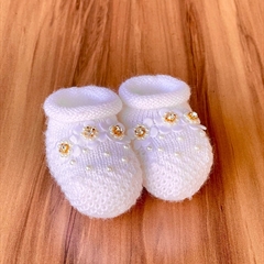 Sapatinho Tricot Flores de Cristal