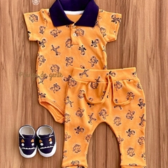 Conjunto Body Pólo e Calça Estampados Amigos da Selva 
