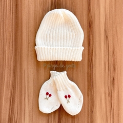 Kit de Touca e Luva Tricot Cerejinhas