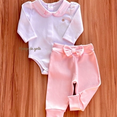 Conjunto Body Golinha Bordada e Calça Algodão Egípcio Laçarotes