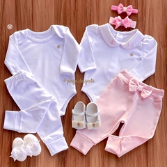 Conjunto Body Golinha Bordada e Calça Algodão Egípcio Laçarotes