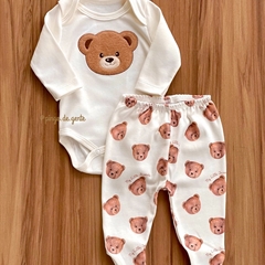 Conjunto de Body e Calça Unissex Bordado Ursinho Lile