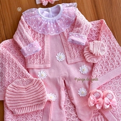 Saída Maternidade Tricot Bordada 4 Peças Margaridinhas