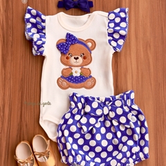 Conjunto Body Bordado Fofinho com Tapa Fralda Ursinha Georgia