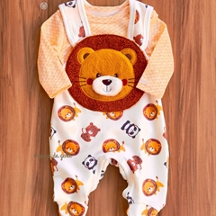 Jardineira Algodão Bordado Fofinho com Body Leão Matt