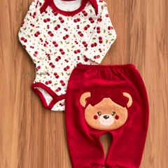 Conjunto Algodão Body e Calça Bordado Ursinha Cherry