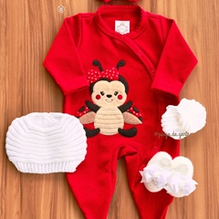 Macacão Algodão Trabalhado Bordado Joaninha Jujuba