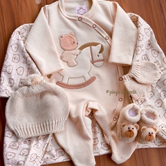 Macacão Algodão Abertura Quimono Unissex Bordado Ursinho Ninou