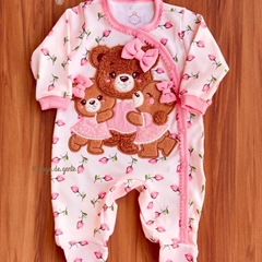 Macacão Algodão Floral Bordado Fofinho Ursinha Cecília