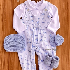 Jardineira com Body Algodão Egípcio Floral Hortênsia