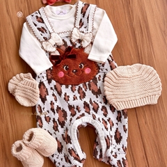 Macacão Tricot Bordado Fofinho com Body Gatinha Mary .
