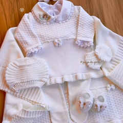 Saída Maternidade Tricot Bordada 4 Peças Algodão Doce