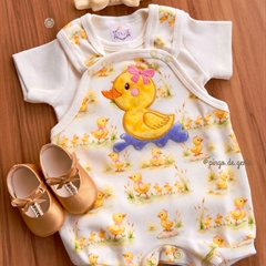 Romper Algodão Canelado Bordado com Body Patinha Mafê